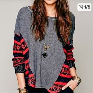 FREE PEOPLE Black/red/ Sinner Sweater/sweatshirt. Like NEW sz Med**